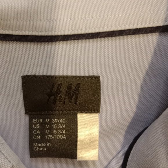 H&M Men's Textured Long Sleeve Straight Hem Dress Shirt in Light Blue Size 15 - Picture 6 of 6